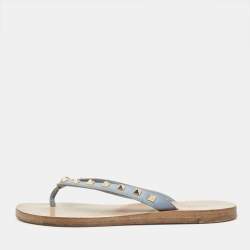 Valentino Blue Leather Rockstud Thong Flats Size 38