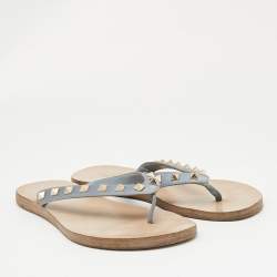 Valentino Blue Leather Rockstud Thong Flats Size 38