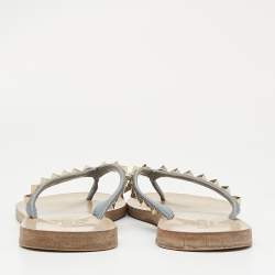 Valentino Blue Leather Rockstud Thong Flats Size 38