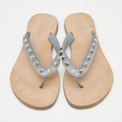 Valentino Blue Leather Rockstud Thong Flats Size 38