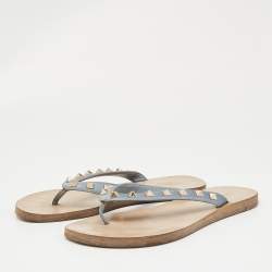 Valentino Blue Leather Rockstud Thong Flats Size 38