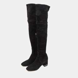 Pre Owned Valentino Black Suede Knee Length Boots Size 38