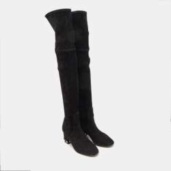 Pre Owned Valentino Black Suede Knee Length Boots Size 38