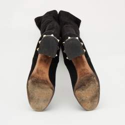 Pre Owned Valentino Black Suede Knee Length Boots Size 38