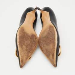 Pre Owned Valentino Black Leather Escape V logo Pumps Size 40.5