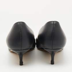 Pre Owned Valentino Black Leather Escape V logo Pumps Size 40.5