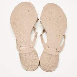 Pre Owned Valentino Beige Rubber Bow Rockstud Thong Flats Size 41