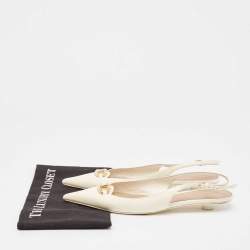 Pre Owned Valentino Off White Leather VLogo Slingback Flats Size 39
