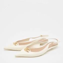 Pre Owned Valentino Off White Leather VLogo Slingback Flats Size 39