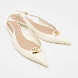 Pre Owned Valentino Off White Leather VLogo Slingback Flats Size 39