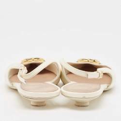 Pre Owned Valentino Off White Leather VLogo Slingback Flats Size 39