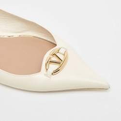 Pre Owned Valentino Off White Leather VLogo Slingback Flats Size 39