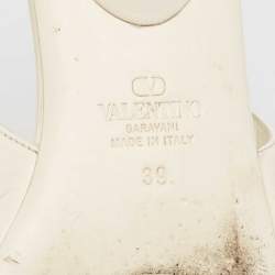 Pre Owned Valentino Off White Leather VLogo Slingback Flats Size 39