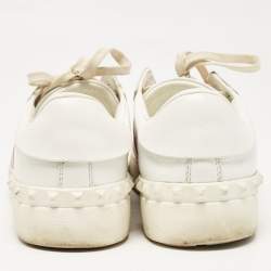 Valentino White/Red Leather Rockstud Lace Up Sneakers Size 39