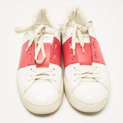 Valentino White/Red Leather Rockstud Lace Up Sneakers Size 39