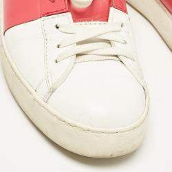 Valentino White/Red Leather Rockstud Lace Up Sneakers Size 39