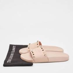 Valentino Beige Rubber Rockstud Flat Sandals Size 40