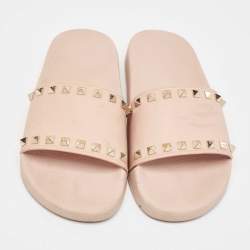 Valentino Beige Rubber Rockstud Flat Sandals Size 40