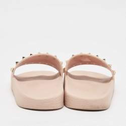 Valentino Beige Rubber Rockstud Flat Sandals Size 40