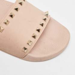 Valentino Beige Rubber Rockstud Flat Sandals Size 40