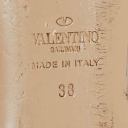 Pre Owned Valentino Beige Leather Rockstud Cage Ballet Flats Size 38