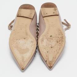 Pre Owned Valentino Beige Leather Rockstud Cage Ballet Flats Size 38