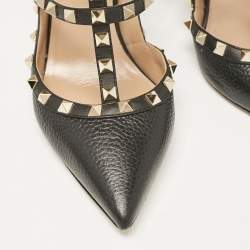 Pre Owned Valentino Black Leather Rockstud Ankle Strap Cage Sandals Size 40