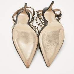 Pre Owned Valentino Black Leather Rockstud Ankle Strap Cage Sandals Size 40