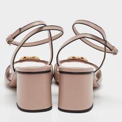 Pre Owned Valentino Dusty Pink Leather VLogo Ankle Strap Sandals Size 41