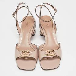 Pre Owned Valentino Dusty Pink Leather VLogo Ankle Strap Sandals Size 41