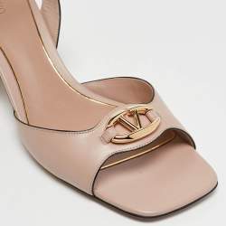 Pre Owned Valentino Dusty Pink Leather VLogo Ankle Strap Sandals Size 41