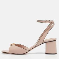 Pre Owned Valentino Dusty Pink Leather VLogo Ankle Strap Sandals Size 41