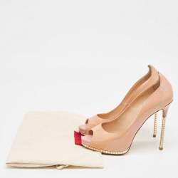 Pre Owned Valentino Beige Patent Leather Peep Toe Pumps Size 37