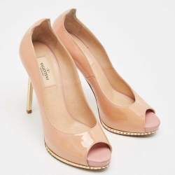 Pre Owned Valentino Beige Patent Leather Peep Toe Pumps Size 37
