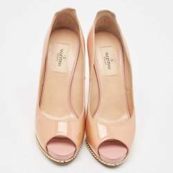 Pre Owned Valentino Beige Patent Leather Peep Toe Pumps Size 37