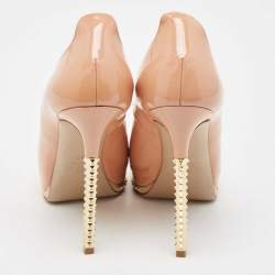 Pre Owned Valentino Beige Patent Leather Peep Toe Pumps Size 37