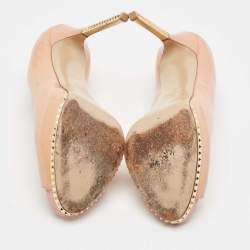 Pre Owned Valentino Beige Patent Leather Peep Toe Pumps Size 37