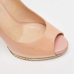 Pre Owned Valentino Beige Patent Leather Peep Toe Pumps Size 37