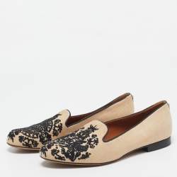 Pre Owned Valentino Beige/Black Fabric Smoking Slippers Size 37