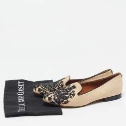 Pre Owned Valentino Beige/Black Fabric Smoking Slippers Size 37