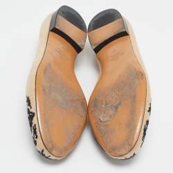 Pre Owned Valentino Beige/Black Fabric Smoking Slippers Size 37