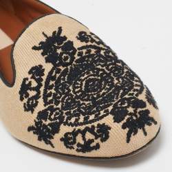 Pre Owned Valentino Beige/Black Fabric Smoking Slippers Size 37