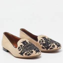 Pre Owned Valentino Beige/Black Fabric Smoking Slippers Size 37