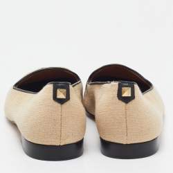 Pre Owned Valentino Beige/Black Fabric Smoking Slippers Size 37