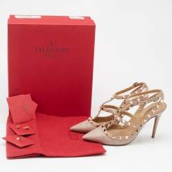 Pre Owned Valentino Dusty Pink Leather Rockstud Caged Pumps Size 38