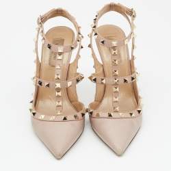 Pre Owned Valentino Dusty Pink Leather Rockstud Caged Pumps Size 38