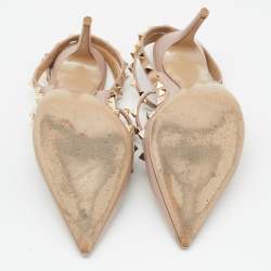 Pre Owned Valentino Dusty Pink Leather Rockstud Caged Pumps Size 38