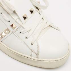 Pre Owned Valentino White Leather Rockstud Untitled Sneakers Size 37