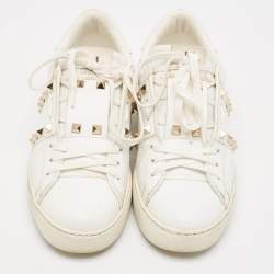 Pre Owned Valentino White Leather Rockstud Untitled Sneakers Size 37