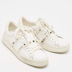 Pre Owned Valentino White Leather Rockstud Untitled Sneakers Size 37